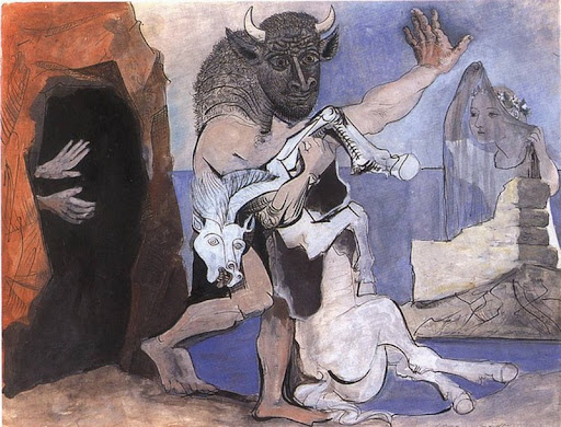«Минотавр с мертвой лошадью перед пещерой», Пабло Пикассо, 1953